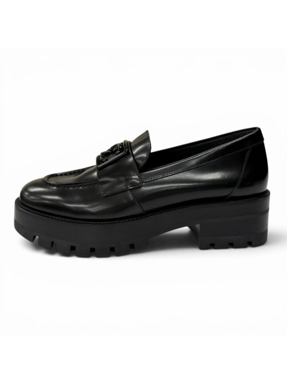 Chanel CC Logo Leather Loafers Shoes Black - Picture 4 of 12